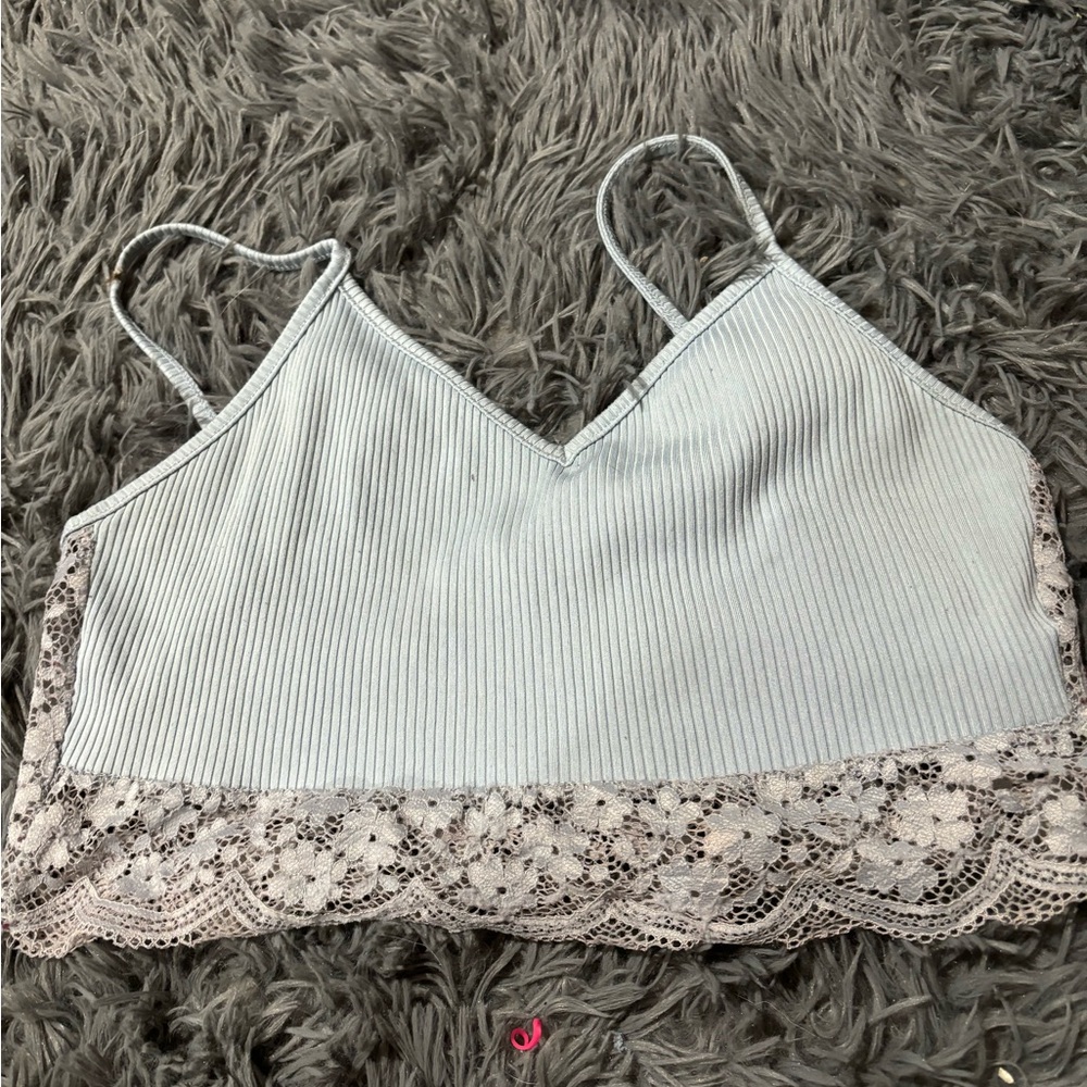 Cropped blue lace tank top